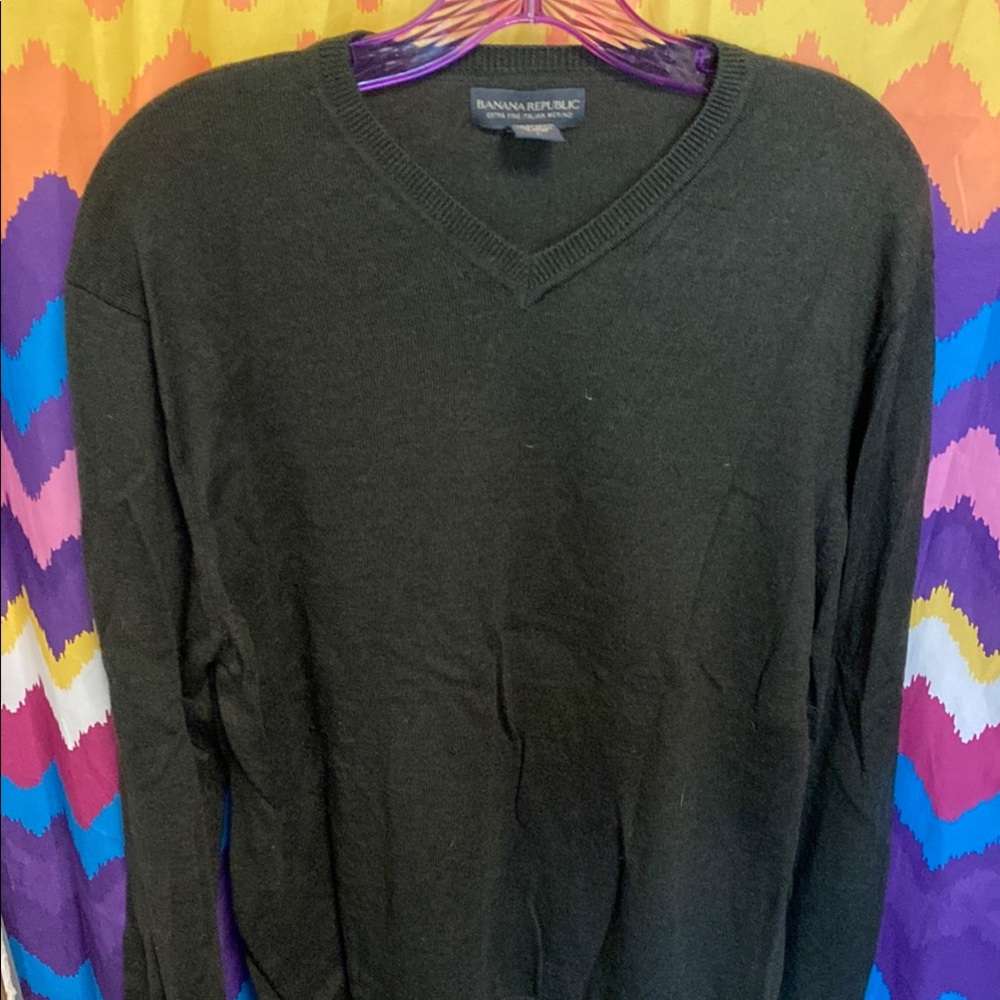 Banana Republic Olive V-Neck Sweater Classic Knit